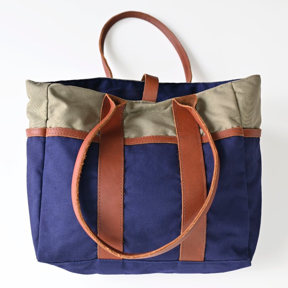 Sword & Plough Signature Tote Bag Blue and Tan w/Leather Made In USA-Like New - Picture 10 of 16